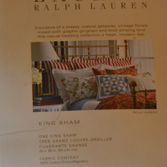2 NEW in Package RALPH LAUREN Belle Harbor Red Floral KING Pillow Shams Cotton - Picture 4 of 6